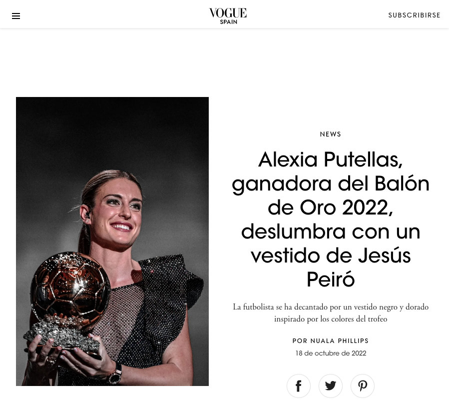 Vogue: Alexia Putellas deslumbra con un vestido de JESUS PEIRO